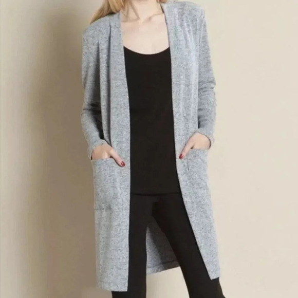 Clara Sun Woo Cardigan Women's Small Longline Heather Gray Open Front Cozy - Picture 9 of 9
